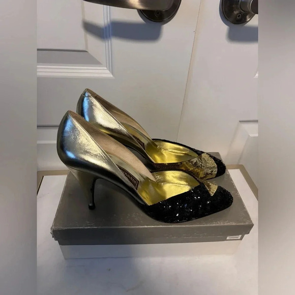 Marek by Gino Aldrovandi | Leather Black & Gold Sequin  Pumps | Size 39.5 - Picture 2 of 11